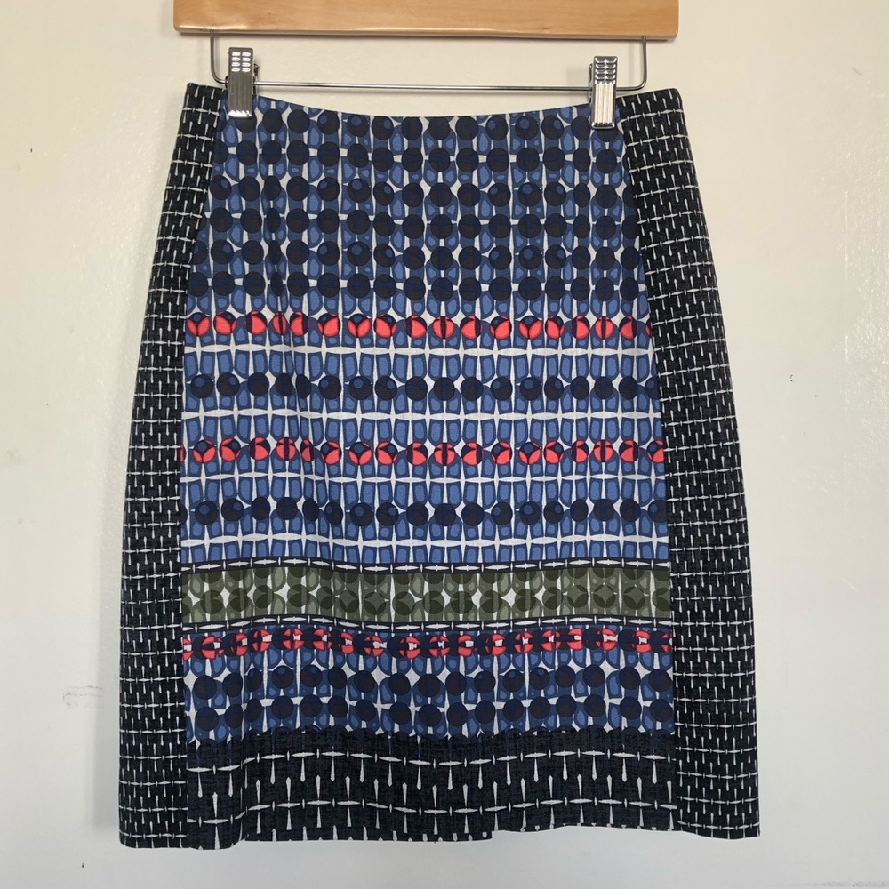 Nic + Zoe Blue/Orange Geometric Pattern Midi Skirt
